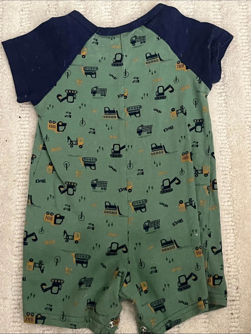 First Impressions Green and Navy Construction Print One-Piece Bodysuit